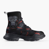 Casual Leather Chunky Boots Black Snake with Red Stripes