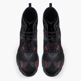 Casual Leather Chunky Boots Black Snake with Red Stripes