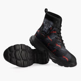 Casual Leather Chunky Boots Black Snake with Red Stripes