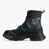Casual Leather Chunky Boots Black Snake with Blue Green Dots