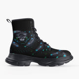 Casual Leather Chunky Boots Black Snake with Blue Green Dots