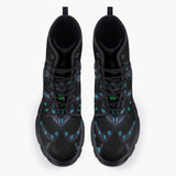 Casual Leather Chunky Boots Black Snake with Blue Green Dots