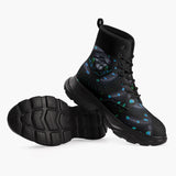 Casual Leather Chunky Boots Black Snake with Blue Green Dots