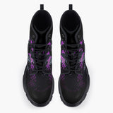 Casual Leather Chunky Boots Black Snake with Purple Stripes