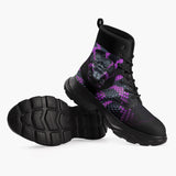 Casual Leather Chunky Boots Black Snake with Purple Stripes