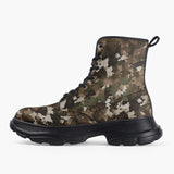 Casual Leather Chunky Boots Camouflage