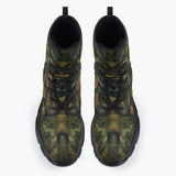 Casual Leather Chunky Boots Army Green Camo Patchwork