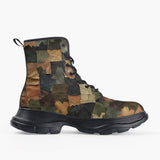 Casual Leather Chunky Boots Camouflage Patchwork