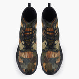 Casual Leather Chunky Boots Camouflage Patchwork