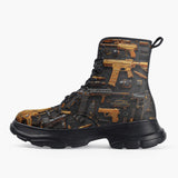 Casual Leather Chunky Boots Golden Guns and Ammo Collage