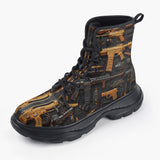 Casual Leather Chunky Boots Golden Guns and Ammo Collage
