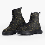 Casual Leather Chunky Boots Black and Gold Stone Mesh