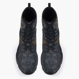 Casual Leather Chunky Boots Owl Artwork Gold Decorations