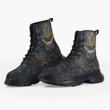 Casual Leather Chunky Boots Owl Artwork Gold Decorations