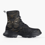 Casual Leather Chunky Boots Gothic Metal Butterfly