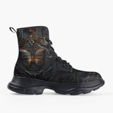 Casual Leather Chunky Boots Gothic Butterfly Rusty Metal