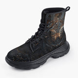Casual Leather Chunky Boots Gothic Butterfly Rusty Metal