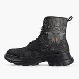 Casual Leather Chunky Boots Dark Fantasy Butterfly with Flowers