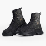 Casual Leather Chunky Boots Dark Fantasy Butterfly with Flowers
