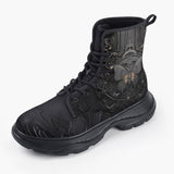 Casual Leather Chunky Boots Dark Fantasy Butterfly with Flowers