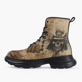 Casual Leather Chunky Boots Vintage Japanese Samurai Skull