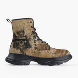 Casual Leather Chunky Boots Vintage Japanese Samurai Skull