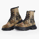 Casual Leather Chunky Boots Vintage Japanese Samurai Skull