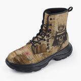 Casual Leather Chunky Boots Vintage Japanese Samurai Skull