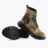 Casual Leather Chunky Boots Vintage Japanese Samurai Skull