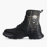 Casual Leather Chunky Boots Gothic Skull with Swords