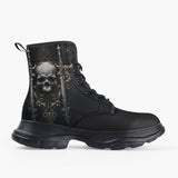 Casual Leather Chunky Boots Gothic Skull with Swords