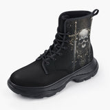 Casual Leather Chunky Boots Gothic Skull with Swords