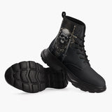 Casual Leather Chunky Boots Gothic Skull with Swords