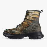 Casual Leather Chunky Boots Tribal Feathers Artwork