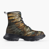 Casual Leather Chunky Boots Tribal Feathers Artwork