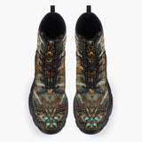 Casual Leather Chunky Boots Tribal Feathers Artwork