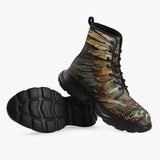 Casual Leather Chunky Boots Tribal Feathers Artwork