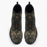 Casual Leather Chunky Boots Tribal Feathers Artwork