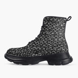 Casual Leather Chunky Boots Silver Chainmail Print