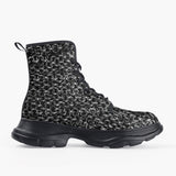 Casual Leather Chunky Boots Silver Chainmail Print