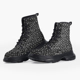 Casual Leather Chunky Boots Silver Chainmail Print
