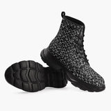 Casual Leather Chunky Boots Silver Chainmail Print