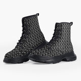 Casual Leather Chunky Boots Metal Chainmail Print