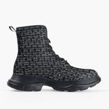 Casual Leather Chunky Boots Black Chainmail Print