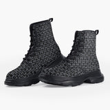 Casual Leather Chunky Boots Black Chainmail Print