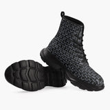 Casual Leather Chunky Boots Black Chainmail Print