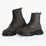 Casual Leather Chunky Boots Rusty Chainmail Print