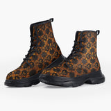 Casual Leather Chunky Boots Gold Bees with Honeycomb