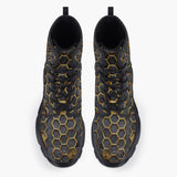 Casual Leather Chunky Boots Gold Honeycomb Pattern