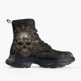 Casual Leather Chunky Boots Metal Robot Skull